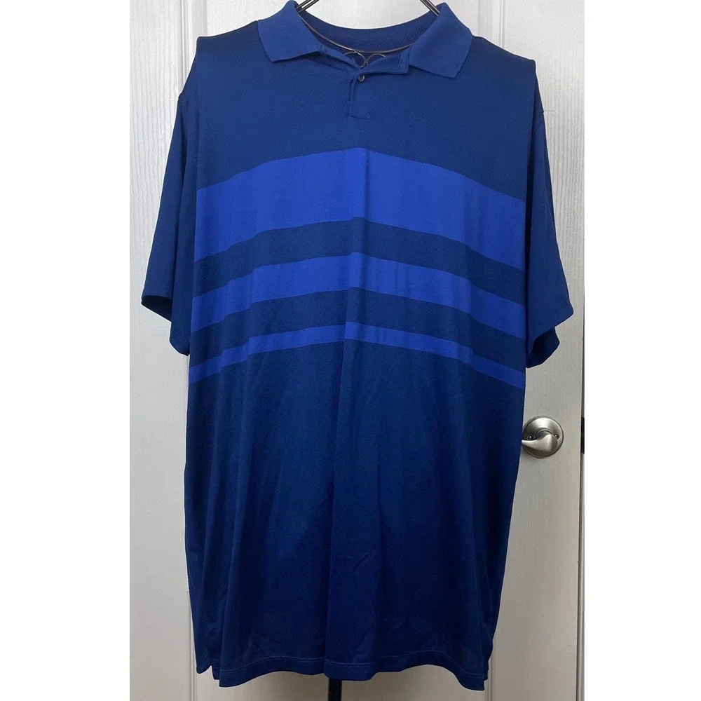 Nike Dri-Fit Mens XXL Blue Striped Short Sleeve Golf Polo Shirt Standard Fit EUC